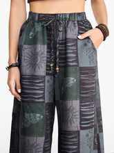 ROMWE Fairycore Boho Style Loose Women's Wide Leg Pants With Star, Moon And Plant Collage Print